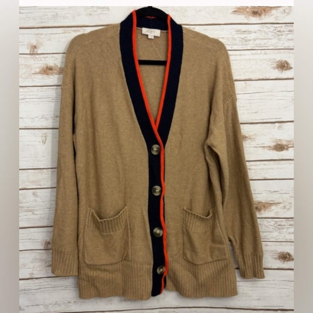 Tan Loft Outlet Cardigan with Black and Orange Trim